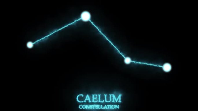 Caelum星座。光线，激光闪耀蓝色。夜空中的星星。星系团。横向构图，4k视频质量