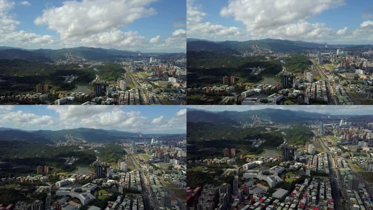 台湾晴天台北市名园山航拍全景4k