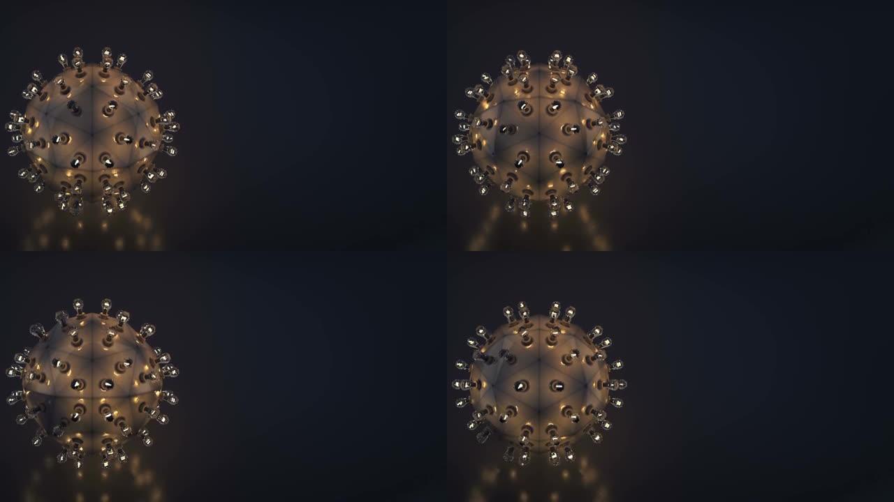 带灯泡的蒸汽朋克球可循环3D渲染动画