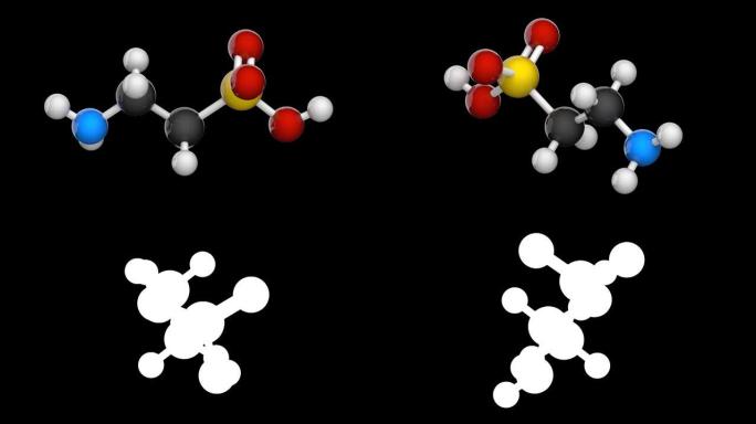 牛磺酸 (2-氨基乙磺酸)，C2H7NO3S的分子结构。