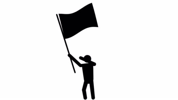 男人挥舞着旗帜图标。循环动画4 k