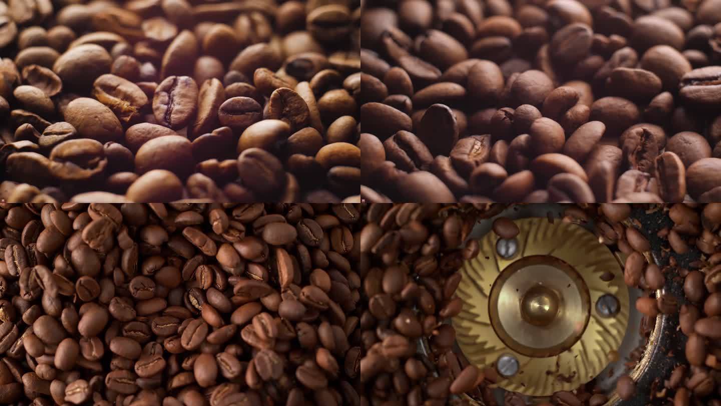慢镜头下咖啡豆飘洒在空中 咖啡豆特写