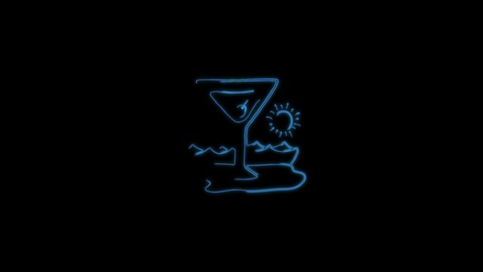 黑色背景上的鸡尾酒饮料图标动画线条。4k视频无缝霓虹灯线动画。饮料食物