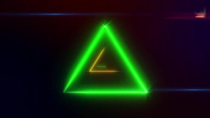 橙色和绿色霓虹三角形，抽象背景