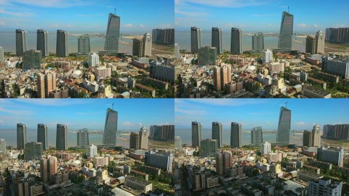 珠海城市景观晴天著名酒店建筑海湾空中全景4k中国