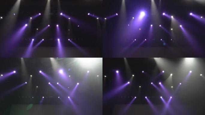 演播室闪耀着舞台灯光。无缝循环动画。