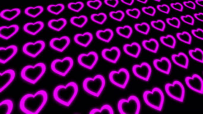 心形图案，霓虹紫色形状和黑色背景。充满爱与设计的情人节。动画在两者之间移动。