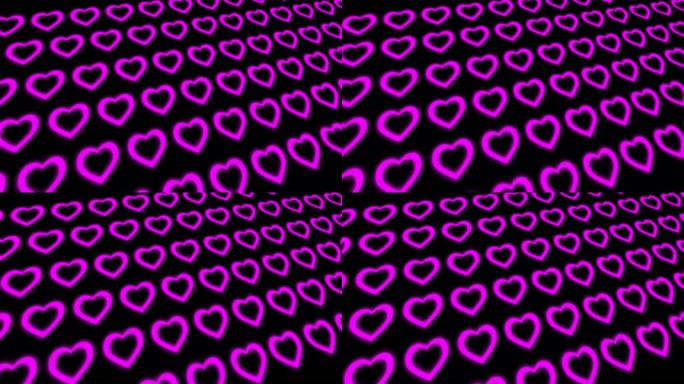 心形图案，霓虹紫色形状和黑色背景。充满爱与设计的情人节。动画在两者之间移动。