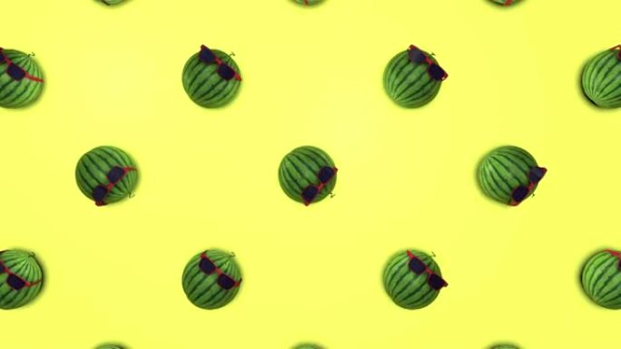 花式西瓜的俯视图3D动画。当代艺术背景。