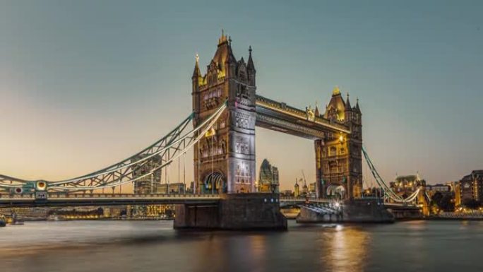 伦敦塔桥的UHD日落延时。英国