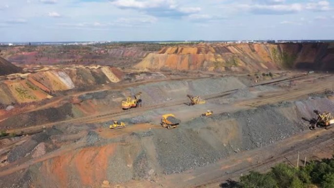 大型采石场开采的铁矿石鸟瞰图。