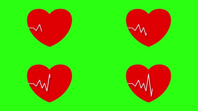 心率监测器。在绿色屏幕上跳动红心。