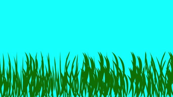 蓝屏彩色键平面设计的草动画，循环元素