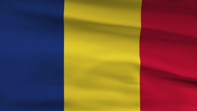 罗马尼亚国旗飘扬在风seamles循环三维动画。4 k决议。