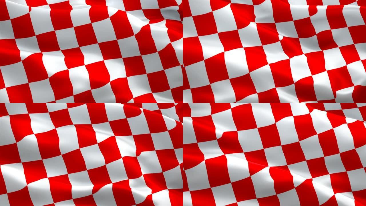 方格红白赛车旗视频在风中挥舞。方程式赛车旗帜背景。开始比赛方格旗循环特写1080p全高清镜头。红色白