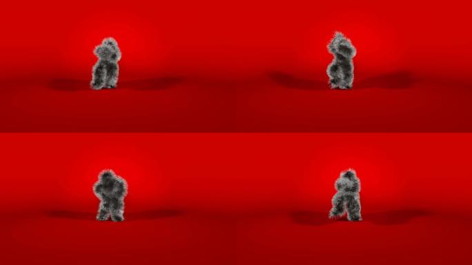 红色背景下跳舞的江南风格猴子角色