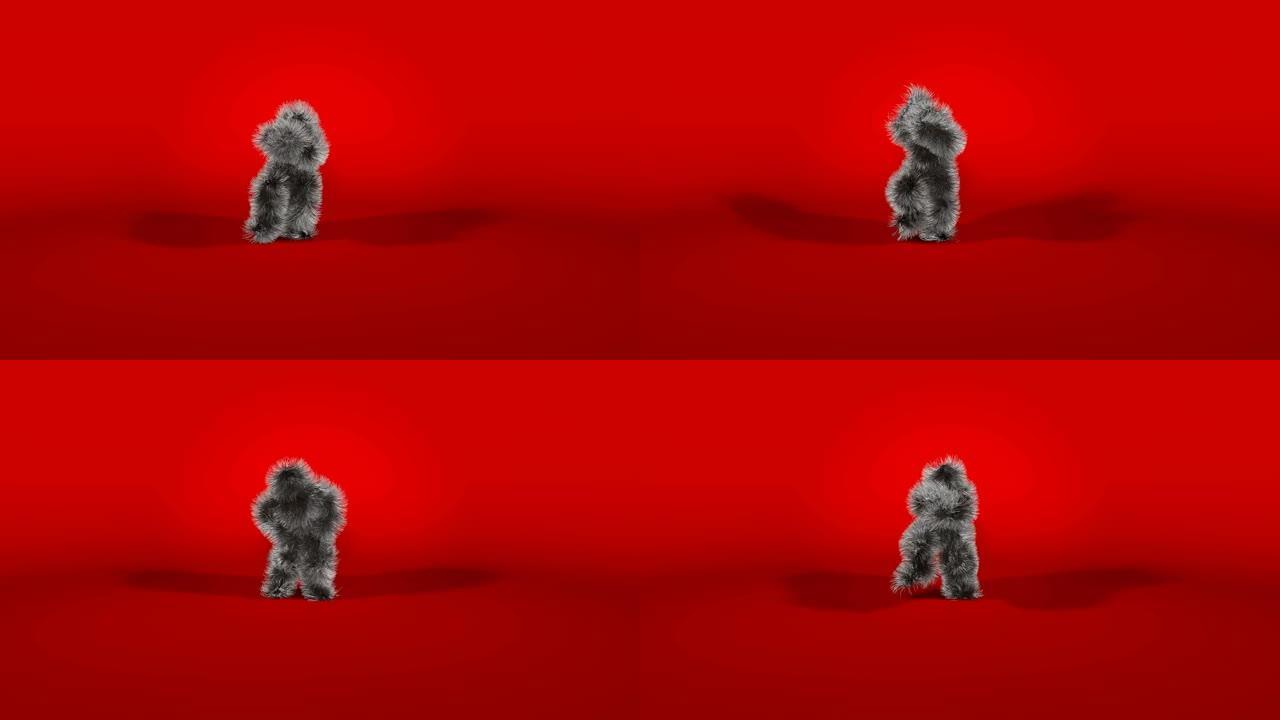 红色背景下跳舞的江南风格猴子角色