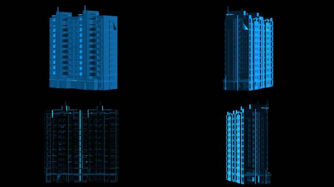 城市楼房全息蓝色科技通道素材