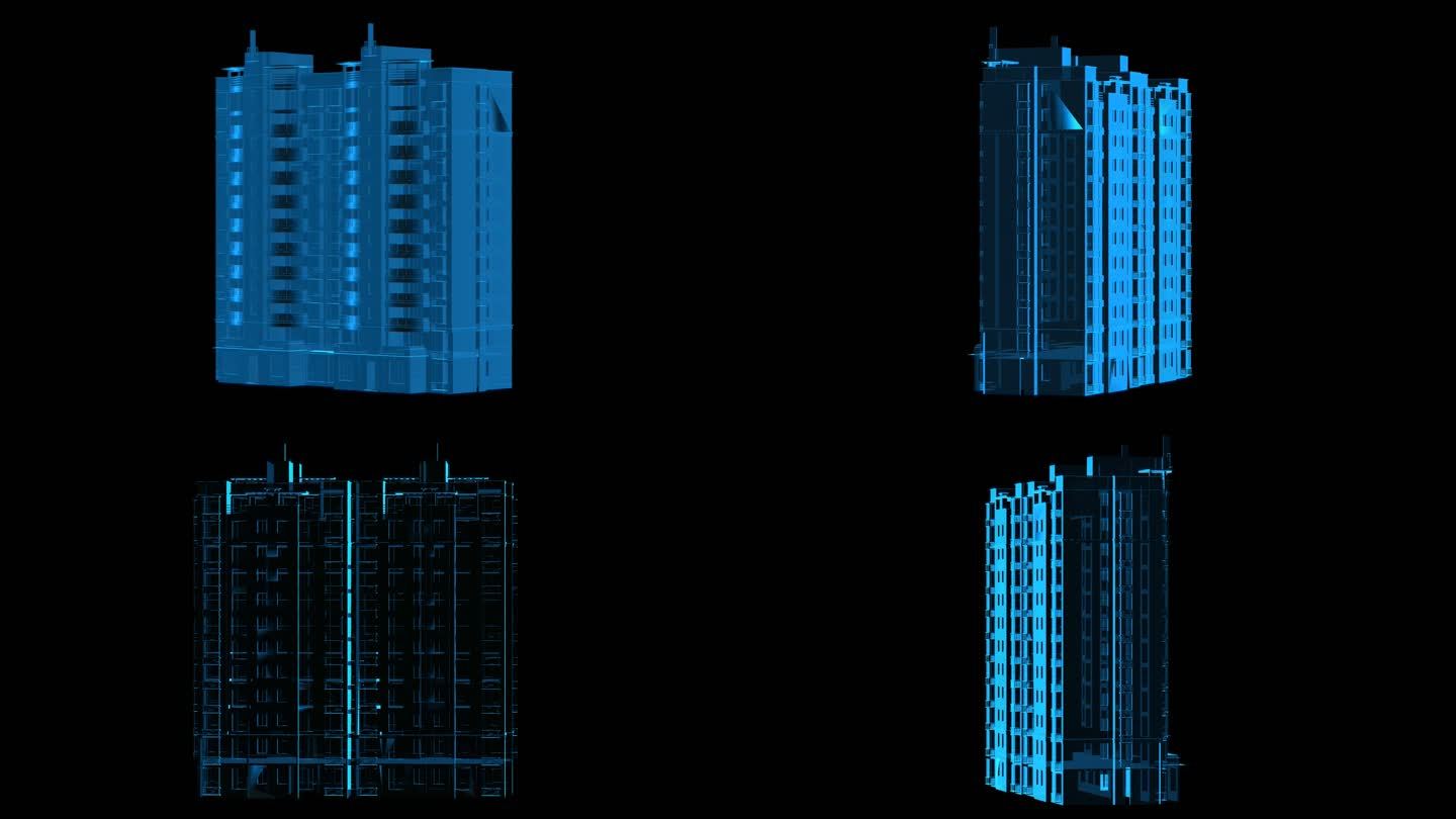 城市楼房全息蓝色科技通道素材