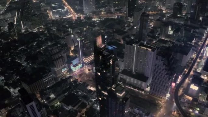 曼谷夜间鸟瞰图空中视角