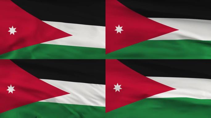 约旦旗在风seamles循环摆动3d动画。4 k决议。