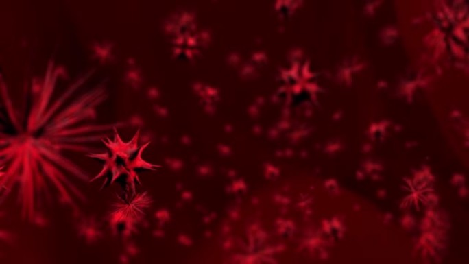 电晕病毒，新型冠状病毒肺炎在血细胞中。病毒动画3D渲染。