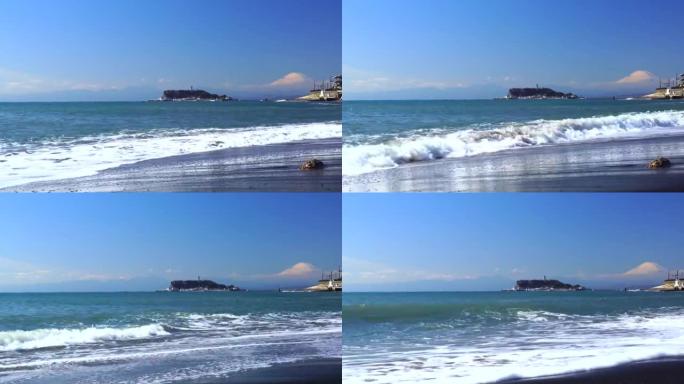富士山和江之岛的海滩