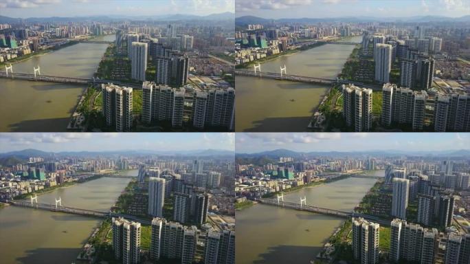 晴天珠海市景河湾大桥空中全景4k中国