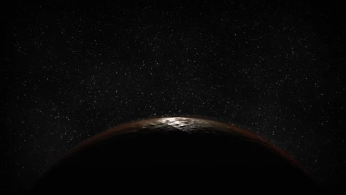 在星空背景上从上方看到的奇异行星，火星或月球的表面。缩放动画