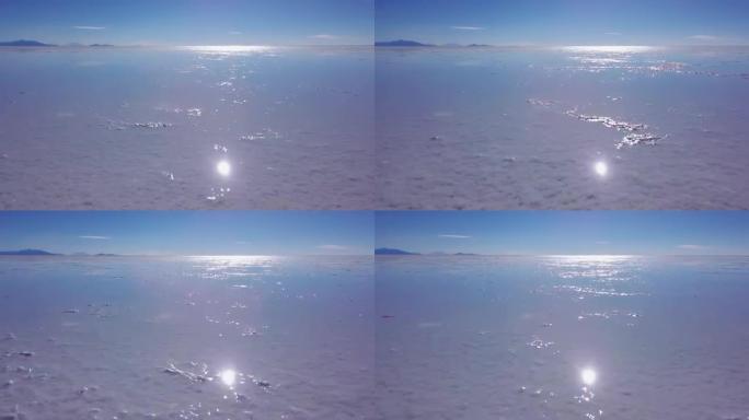 乌尤尼盐平天线。玻利维亚著名的乌尤尼盐滩的鸟瞰图