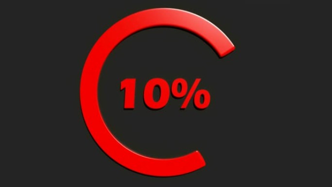 黑色背景上的红色0% 转圈标志-3D渲染视频剪辑动画