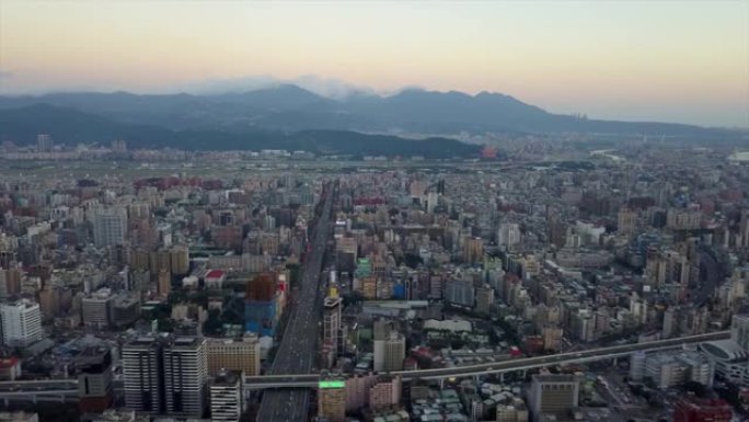 台湾日落时间台北市容交通道高空中全景4k