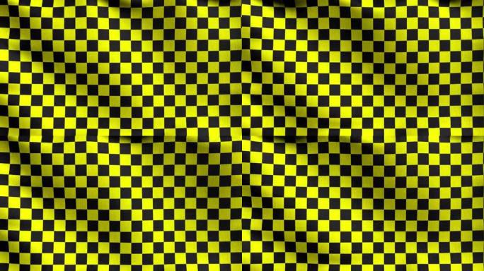 方格旗。黑色和黄色方形。挥舞标志的3D渲染插图。幻觉模式背景。