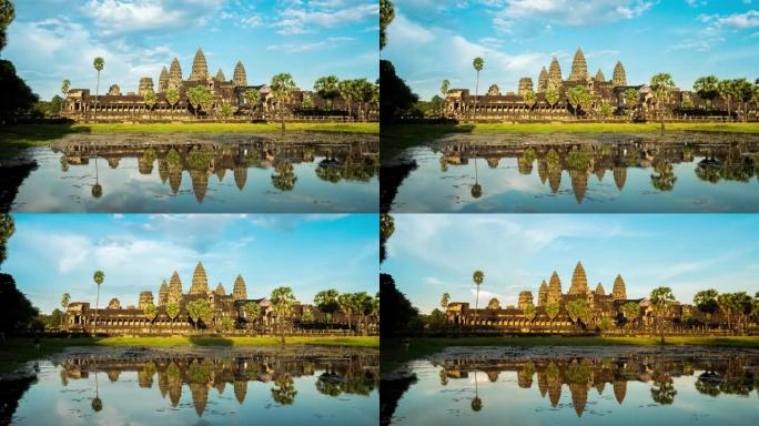 时光倒流柬埔寨吴哥窟反射池的下午视图