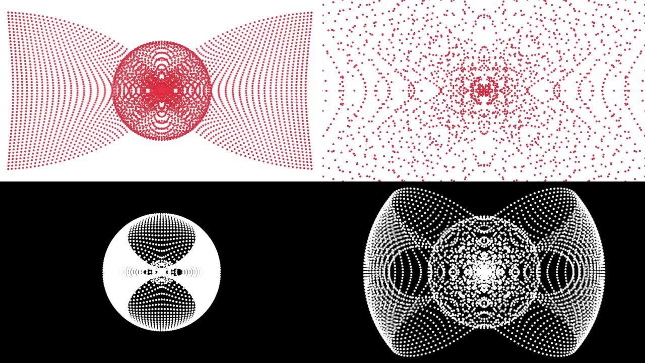在重力场中由红球形成的抽象几何图案。