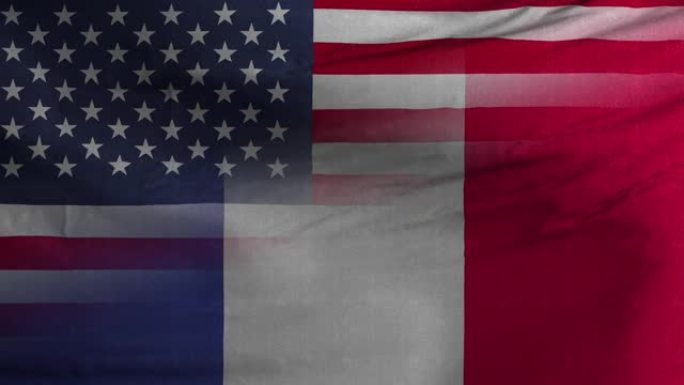 美国法国国旗混合纹理波浪背景4K