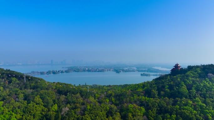 湖北武汉春季白天东湖磨山楚天台航拍风光