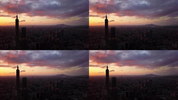 台湾日落天空台北市景名塔空中全景4k