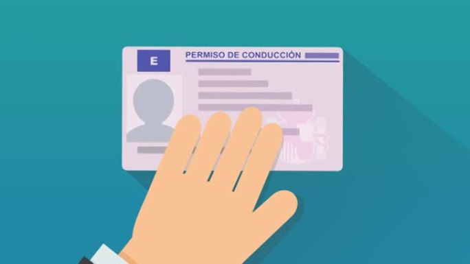 一只手在带有阴影的蓝色背景上展示了西班牙驾驶执照 (平面设计)