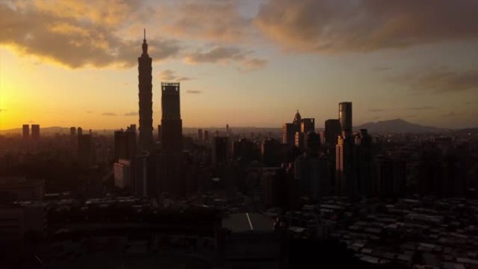 台湾日落天空台北市中心著名建筑空中全景4k