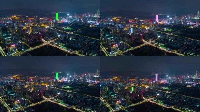 中国夜景照明深圳城市景观空中全景4k延时