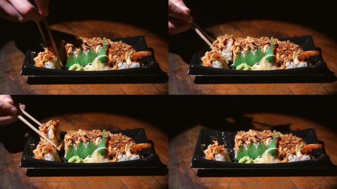 侧视图剁碎棒取虾天妇罗寿司卷
