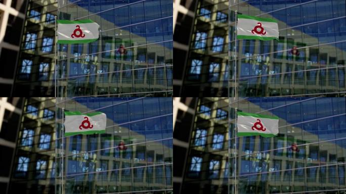 印古什国旗飘扬在摩天大楼上