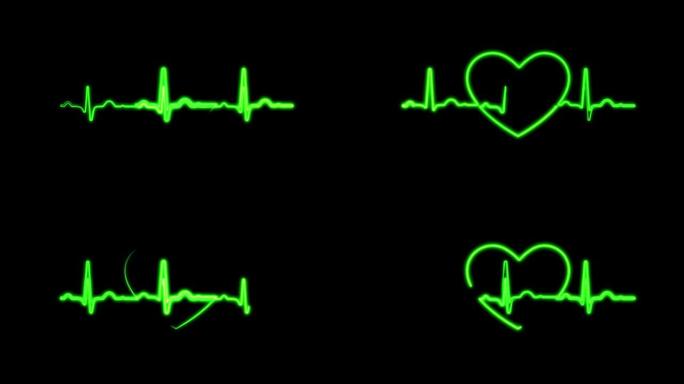 霓虹灯符号设计标志彩色抽象背景心跳线。霓虹灯心跳显示屏医学研究