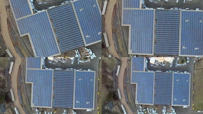 商业建筑中的太阳能电池板系统城市清洁生态能源可再生屋顶上的仓库