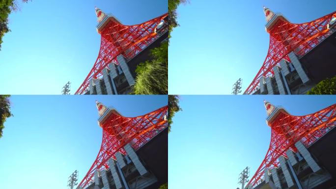 走过东京塔。向上看。位于日本东京的东京铁塔