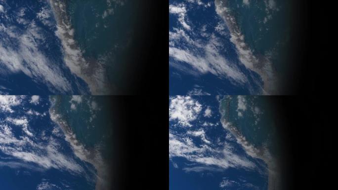 宇宙飞船飞越地球。从太空拍摄亚马逊丛林景色的电影。从太空看地球。3d动画