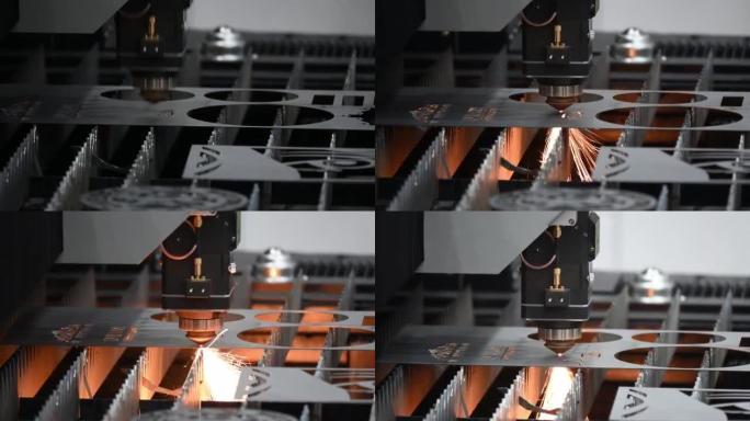 光纤激光切割机切割机切割金属板的操作镜头。