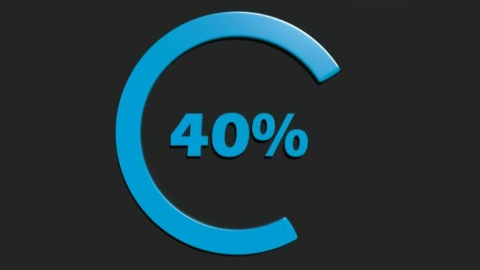 黑色背景上的蓝色40% 转圈标志-3D渲染视频剪辑动画