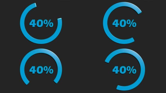 黑色背景上的蓝色40% 转圈标志-3D渲染视频剪辑动画